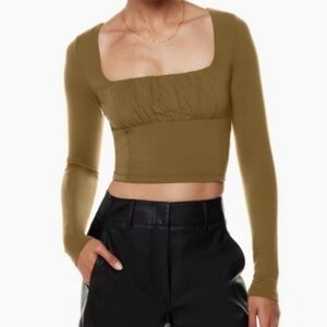 Aritzia Wilfred Free Orbit Long Sleeve Square Neck in Brown Crop Milkmaid